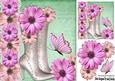 Pretty Pink and Peach Flowers with Boots and Butterflies 8x8
