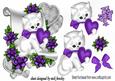 Cute Little White Kitten with Purple Roses on a Scroll