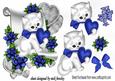 Cute Little White Kitten with Blue Roses on a Scroll