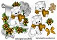 Cute Little White Kitten with Gold Roses on a Scroll
