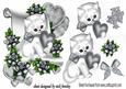 Cute Little White Kitten with Silver Roses on a Scroll
