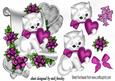 Cute Little White Kitten with Cerise Roses on a Scroll