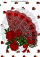 Pretty Lace Fan with Red Roses and Bow A4