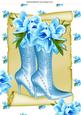 Pretty Exotic Blue Flowers with Boots on a Scroll A4
