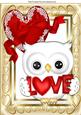 Cute White Love Owl with Red Lace Heart A4
