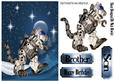 Metallic Dinasaur Robot Walking , with Moon and Stars