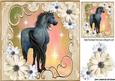 Pretty Peach/cream Flowers with a Horse 8x8
