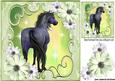 Pretty Green/cream Flowers with a Horse 8x8