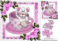 Cute Mouse in a Teacup with Cerise Pink Roses and Heart 8x8