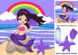 Pretty Mermaid Sitting on a Rock Holding a Purple Shell 8x8