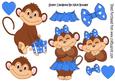 Cute Monkey Love in Blue with Hearts A4