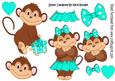 Cute Monkey Love in Turq with Hearts A4