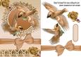 Pretty Brown Birds in Flight with Roses and Bow