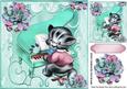 Cute Kitty Playing the Turq Piano with Flowers 8x8