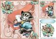 Cute Kitty Playing the Peach Piano with Flowers 8x8