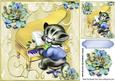 Cute Kitty Playing the Gold Piano with Flowers 8x8