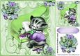 Cute Kitty Playing the Green Piano with Flowers 8x8