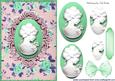 Pretty Green Cameo of Lady with Flowers Oval Pyramids