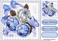 Pretty Blue/white Roses with Bow and Butterflies 8x8