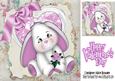 Pink Sparkle Heart with Bunny and Rose 8x8