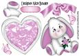 Pink Sparkle Heart with Bunny, Rose and Butterflies A4