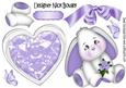 Purple Heart with Bunny, Rose and Butterflies A4