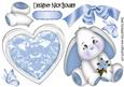 Blue Heart with Bunny, Rose and Butterflies A4