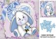 Blue Sparkle Heart with Bunny and Rose 8x8