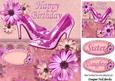 Cerise Pink Sparkle Shoes with Flowers and Lace 8x8