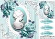 Pretty Turq Roses with Cameo on Vintage Lace 8x8