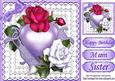 Pretty Purple Heart on Lace with Roses and Bow 8x8