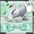 Pretty Vintage White Swan, Flowers, Turq Bow 8x8 Mini Kit