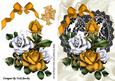 Gold and White Roses with Bow on Blace Lace Heart