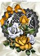 Gold and White Roses with Bow on Blace Lace Heart A4