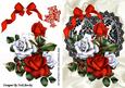 Red and White Roses with Bow on Blace Lace Heart