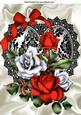 Red and White Roses on Blace Lace Heart A4