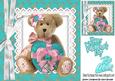 Cute Cuddly Teddy Bear with Turq Heart and Bow 8x8