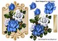 Blue and White Roses on Ornate Plaque