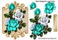 Aquamarine and White Roses on Ornate Plaque