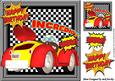 Yellow Red Toon Car, with Cartoon Words on Check Frame 8x8