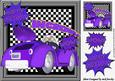 Purple Car, with Cartoon Words on Check Frame 8x8