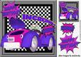 Pinky/purple Toon Car, with Cartoon Words on Check Frame 8x8