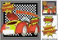 Burnt Orange and Gold Toon Car with Cartoon Words 8x8