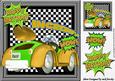 Green and Gold Toon Car with Cartoon Words 8x8