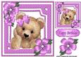Cute Fuzzy Bear with Pink Flowers and Bow 8x8