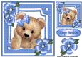 Cute Fuzzy Bear with Blue Flowers and Bow 8x8