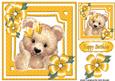 Cute Fuzzy Bear with Gold Flowers and Bow 8x8