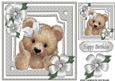 Cute Fuzzy Bear with Silver Flowers and Bow 8x8