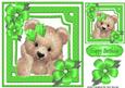 Cute Fuzzy Bear with Green Flowers and Bow 8x8