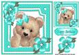 Cute Fuzzy Bear with Turq Flowers and Bow 8x8